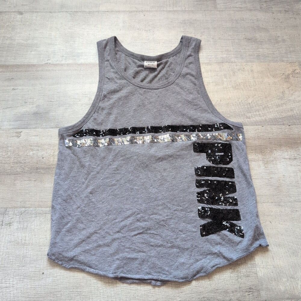 PINK Victorias Secret Gray Silver Sequin Bling Tank Top XS